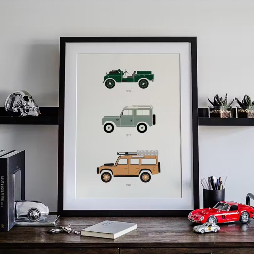 LAND ROVER DEFENDER Vintage Car Illustration Framed Art